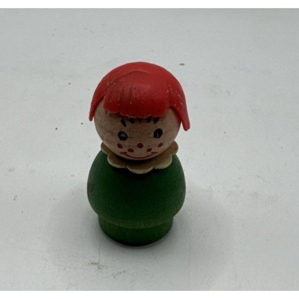 Vintage Fisher Price little people all wood green girl red hair